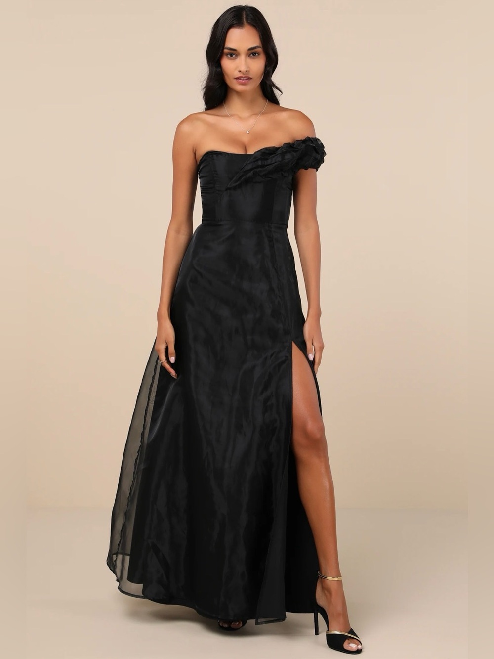 Lulus - Elegant One-Shoulder Black Evening Gown